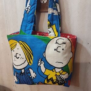 Blue Cartoon Canvas Shoulder Bag with Yellow Accents